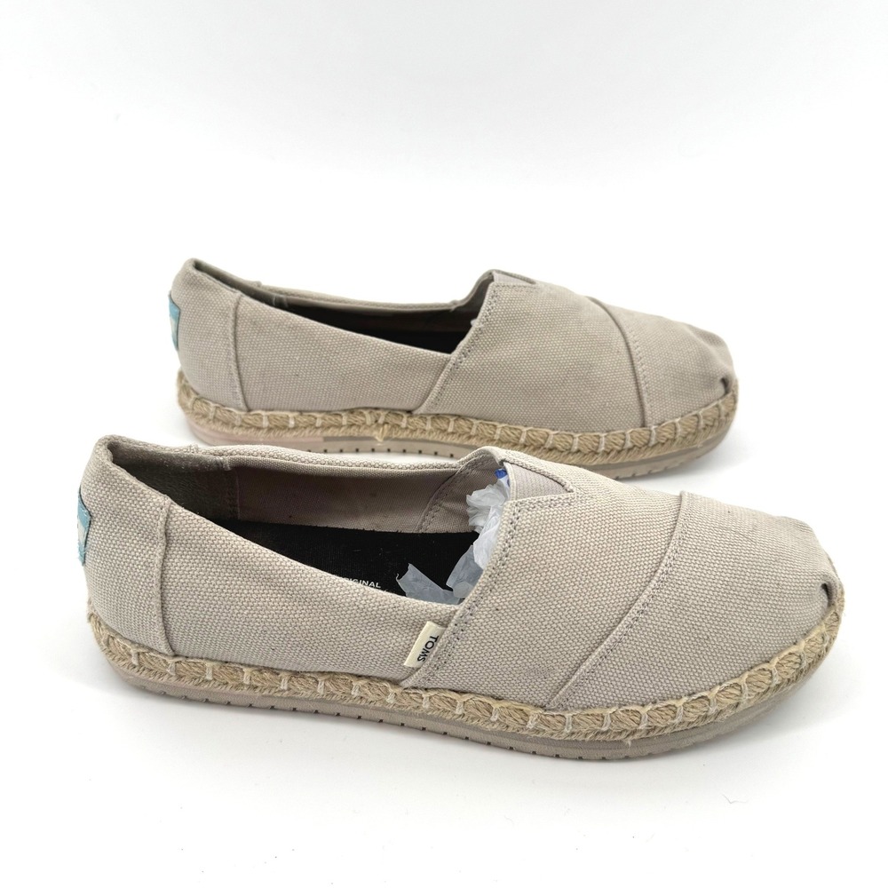 TOMS Alpargata Rope Espadrille Slip Ons Women 9 Taupe Canvas Coastal Boho Travel